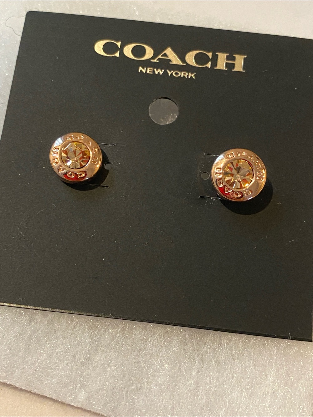 Coach Rose Gold Logo Crystal Stud Earrings